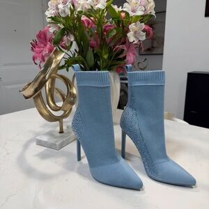 Steve Madden Powder Blue Knit Stiletto Sock Boots